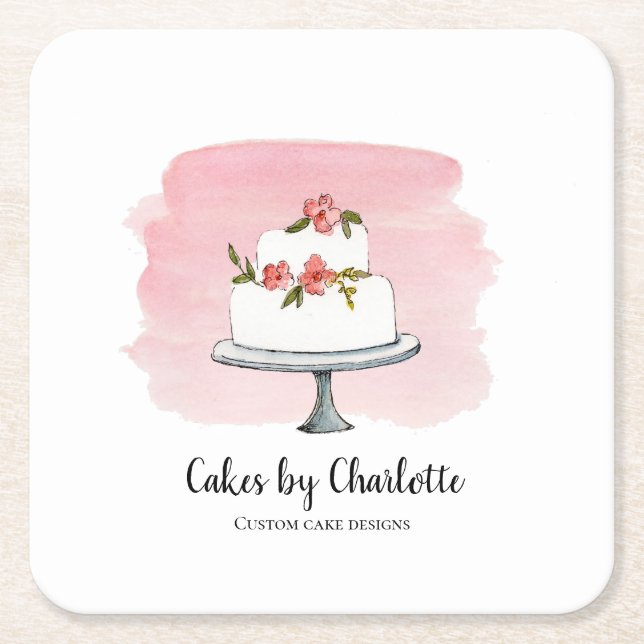 Wedding cake  Bakery, Caterer  Square Paper Coaster (Front)