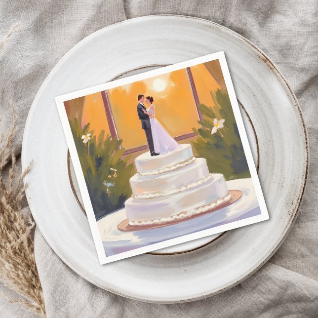 Wedding Cake Bride & Groom Brunette Watercolor Napkins (Creator Uploaded)