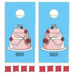 Wedding cake cartoon illustration cornhole set