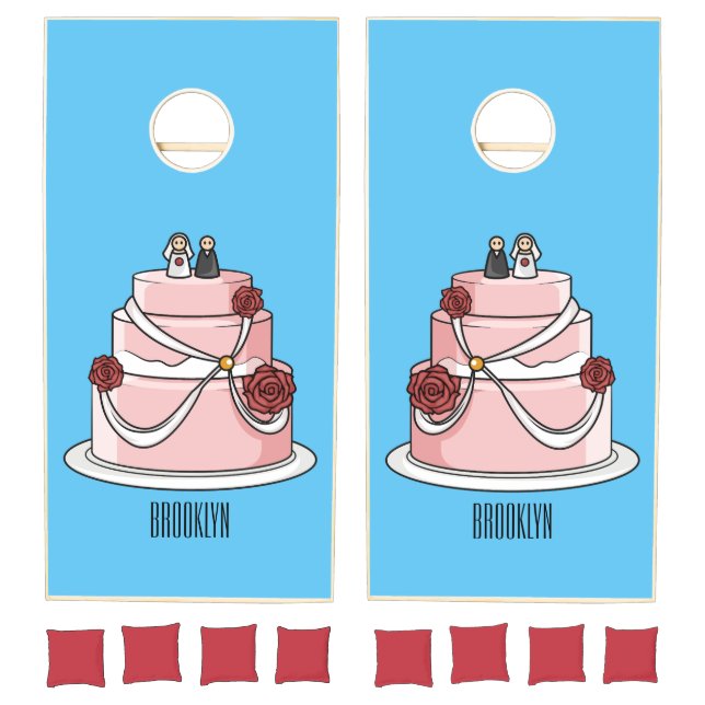 Wedding cake cartoon illustration  cornhole set (Set)