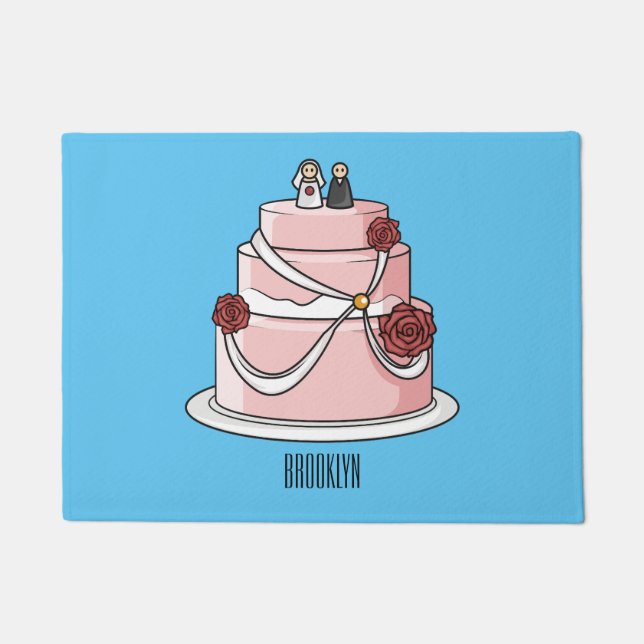 Wedding cake cartoon illustration  doormat (Front)