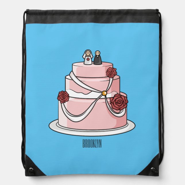 Wedding cake cartoon illustration  drawstring bag (Front)