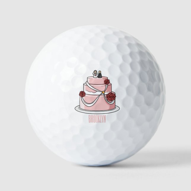 Wedding cake cartoon illustration  golf balls (Front)