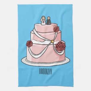 Wedding cake cartoon illustration kitchen towel