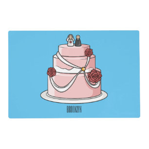 Wedding cake cartoon illustration placemat