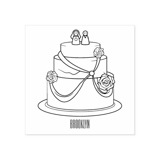 Wedding cake cartoon illustration rubber stamp (Imprint)