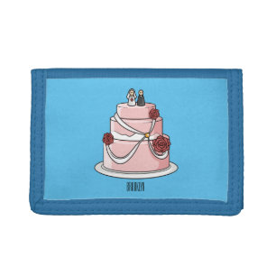 Wedding cake cartoon illustration tri-fold wallet