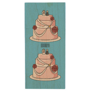Wedding cake cartoon illustration wood flash drive