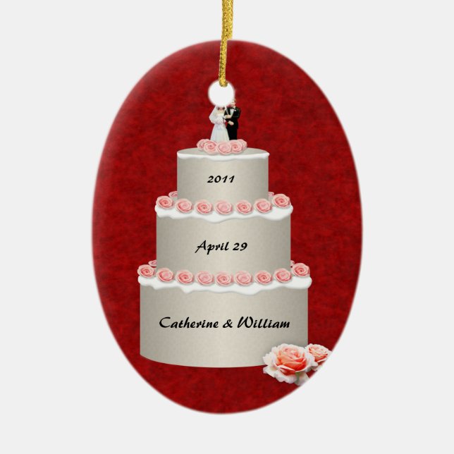Wedding Cake (customizable) Ceramic Ornament (Front)