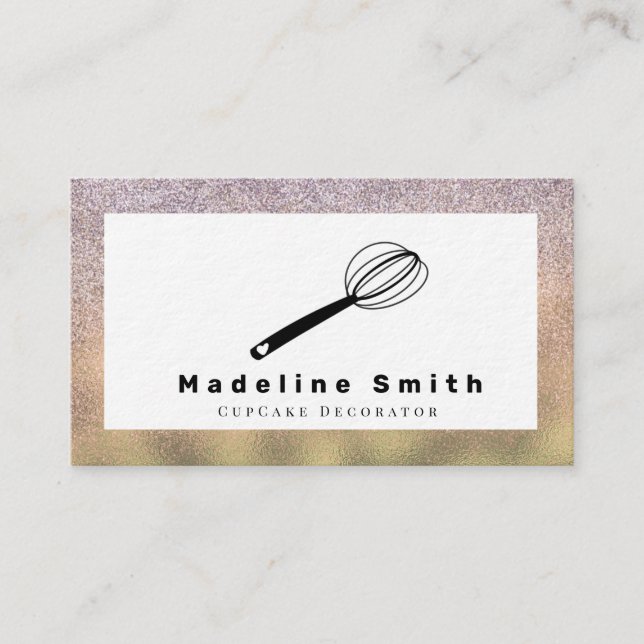 Wedding Cake Decorator Cake Logo Faux Gold Sparkle Business Card (Front)