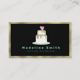 Wedding Cake Decorator Cake Logo Tiers Gold Business Card