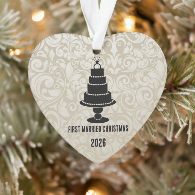 Wedding Cake First Married Christmas Ornament (Tree)