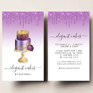 Wedding Cake Glitter Drip Purple Bakery Business Card