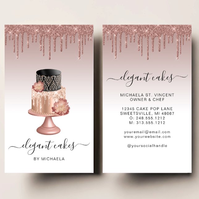 Wedding Cake Glitter Drip Rose Gold Bakery Business Card (Creator Uploaded)