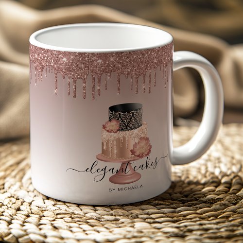 Wedding Cake Glitter Drip Rose Gold Bakery Coffee Mug