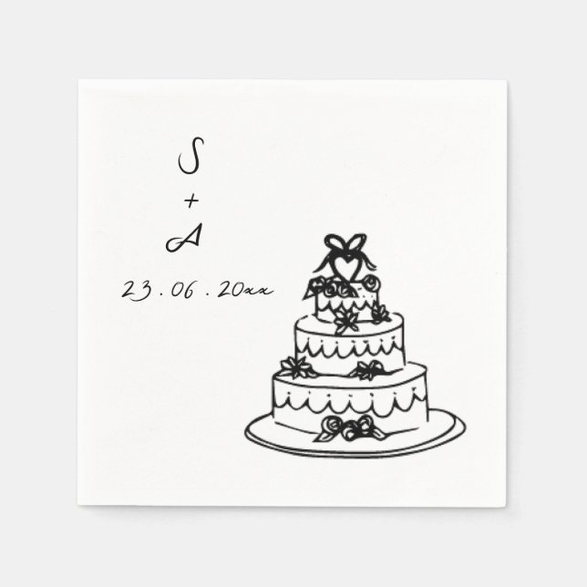 wedding cake Hand Drawn Wedding Napkins (Front)