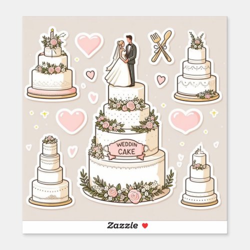 Wedding cake illustrations in sticker form custom