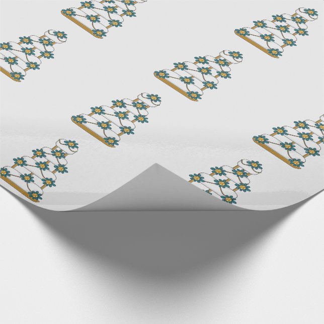 Wedding Cake in Teal and Gold on White Wrapping Paper (Corner)