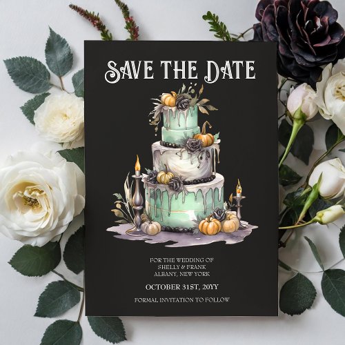 Wedding Cake Mint Halloween Save the Date Invitation