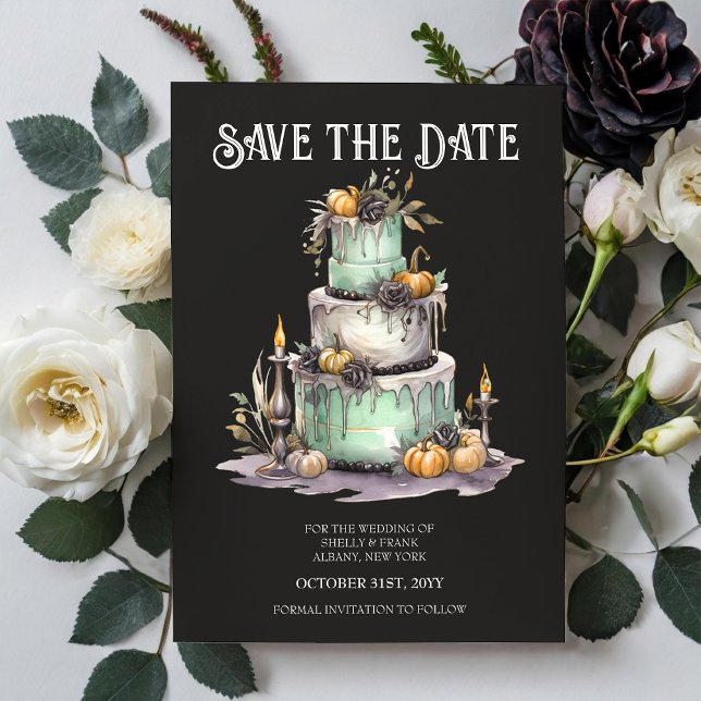 Wedding Cake Mint Halloween Save the Date Invitation (Creator Uploaded)