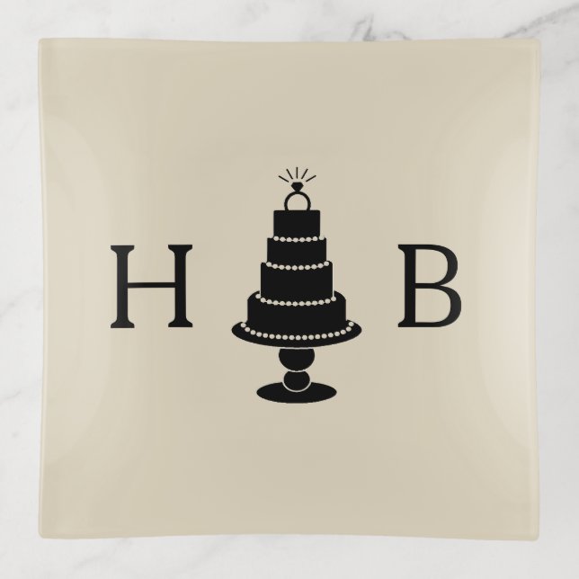Wedding Cake Monogram Trinket Tray (Front)