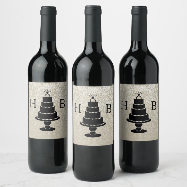Wedding Cake Monogram Wine Label (Bottles)