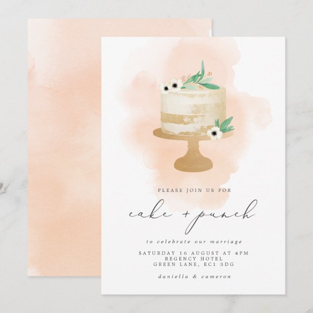 Wedding Cake & Punch Reception Watercolor Invitation (Front/Back)