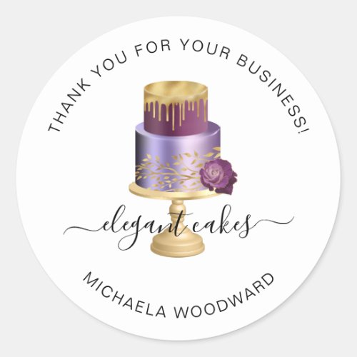 Wedding Cake Purple Bakery Thank You Classic Round Sticker