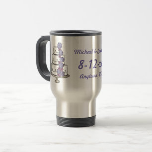 Wedding Cake Purple Roses Personalized Bride Groom Travel Mug