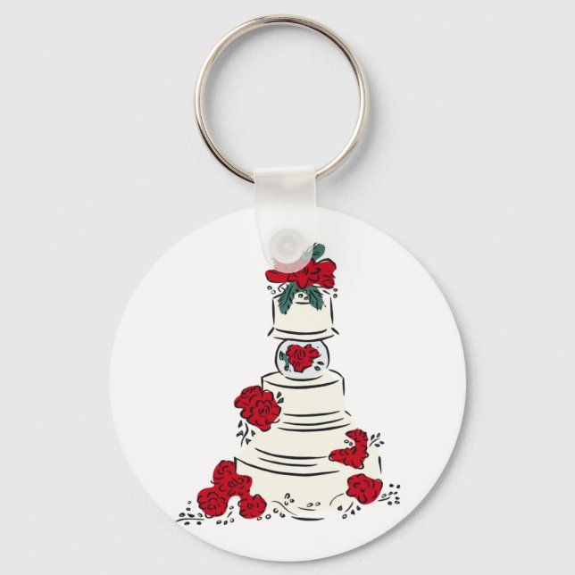 Wedding Cake Red Flowers Keychain (Front)