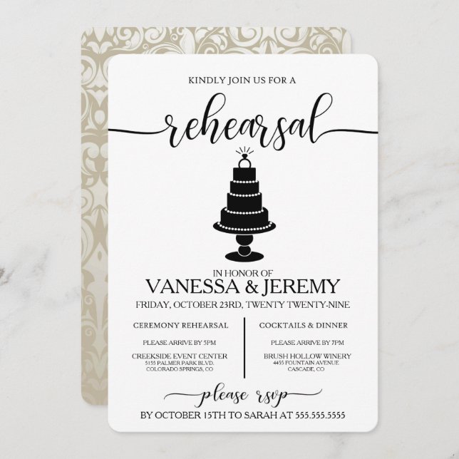 Wedding Cake Rehearsal Dinner Invitation (Front/Back)
