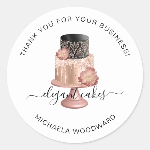 Wedding Cake Rose Gold Bakery Thank You Classic Round Sticker