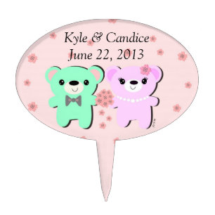Wedding Cake Topper Bear Couple & Cherry Blossoms