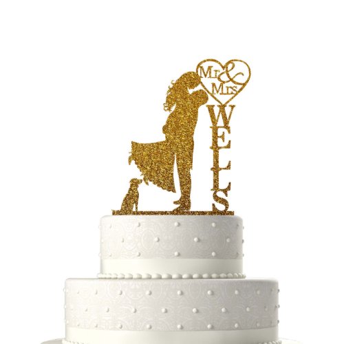 Wedding Cake Topper _ Couple  Dog Mr  Mrs 