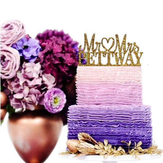 Wedding Cake Topper - Script Heart Mr & Mrs (Front)