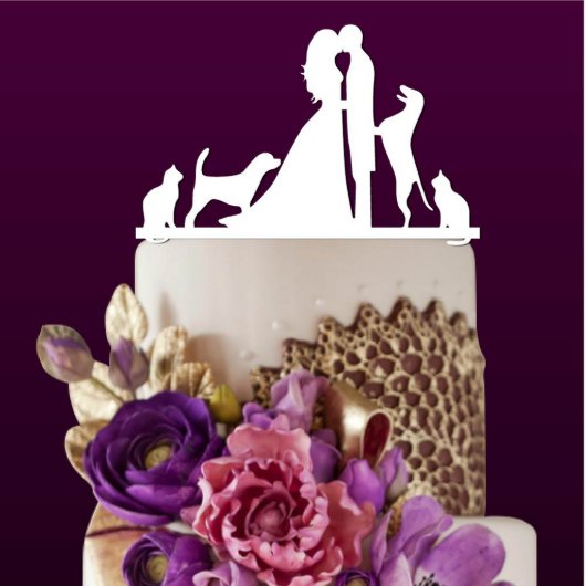 Wedding Cake Topper w/Family Pets (Front)