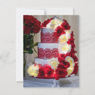 Wedding Cake with Bouquet, Rings and Veil Invitation