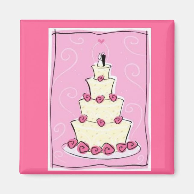 Wedding cake with pink background magnet (Front)