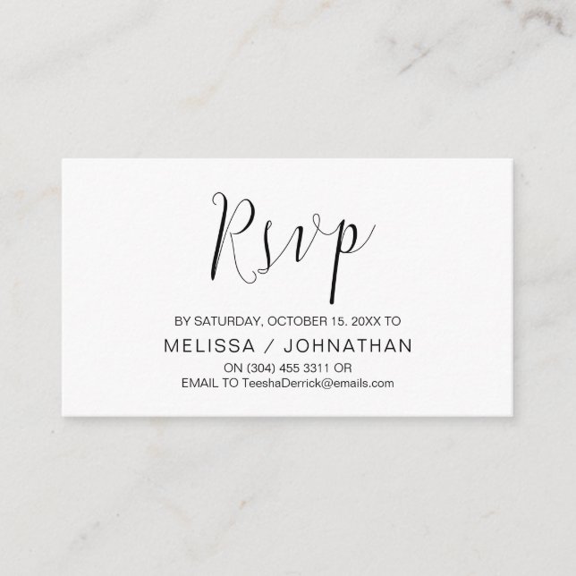 Wedding Calligraphy, Black Script, Dinner RSVP Enclosure Card (Front)