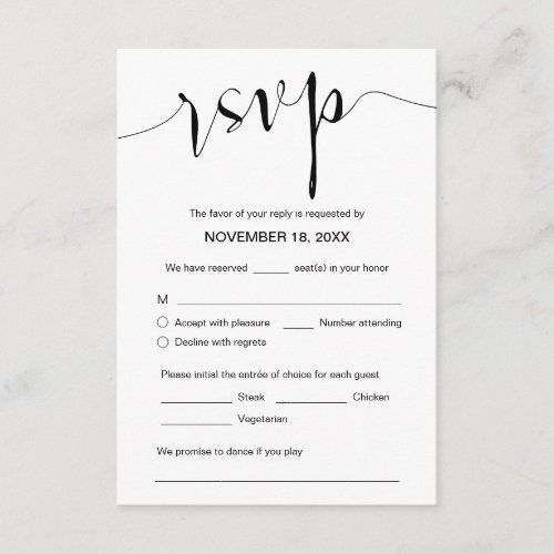 Wedding Calligraphy Black script Dinner RSVP Enclosure Card