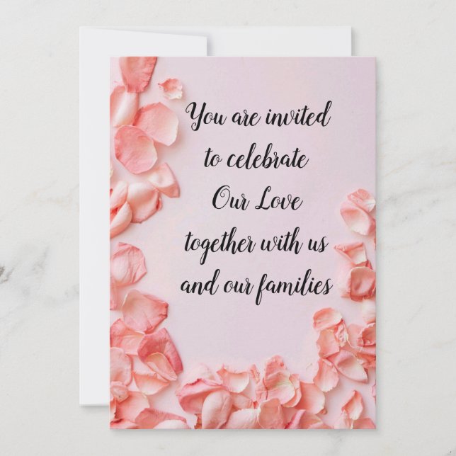 Wedding Calligraphy Delicate Blush Rose Petals  Invitation (Front)