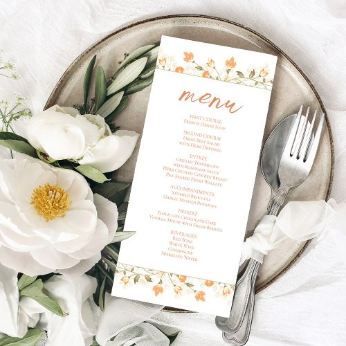 Wedding Calligraphy Dinner Menu Peach Floral