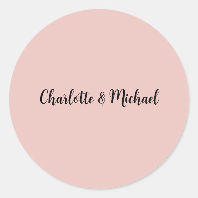 Wedding Calligraphy Elegant Rose Gold Plain Name Classic Round Sticker (Front)