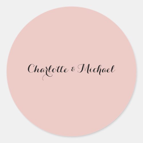 Wedding Calligraphy Elegant Rose Gold Plain Name Classic Round Sticker