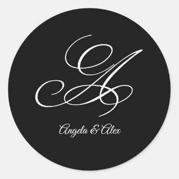 Wedding Calligraphy Fancy Letter A Monogram Classic Round Sticker by cliffviewgraphics at Zazzle