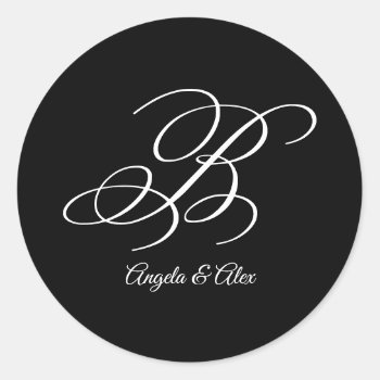 Wedding Calligraphy Fancy Letter B Monogram Classic Round Sticker by cliffviewgraphics at Zazzle