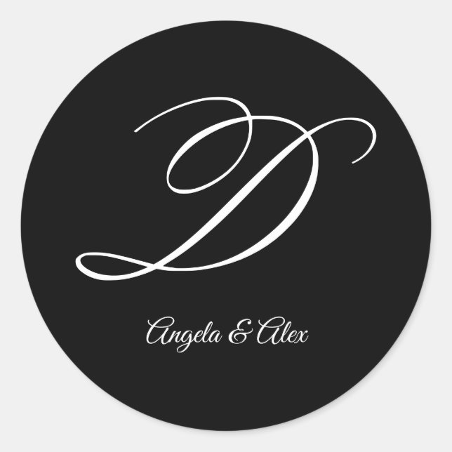 Wedding Calligraphy Fancy Letter D Monogram Classic Round Sticker (Front)