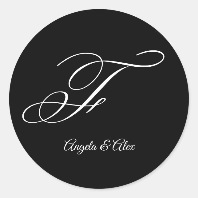 Wedding Calligraphy Fancy Letter F Monogram Classic Round Sticker (Front)