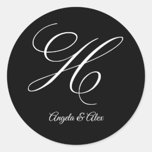 Wedding Calligraphy Fancy Letter H Monogram Classic Round Sticker