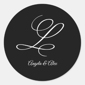 Wedding Calligraphy Fancy Letter L Monogram Classic Round Sticker by cliffviewgraphics at Zazzle